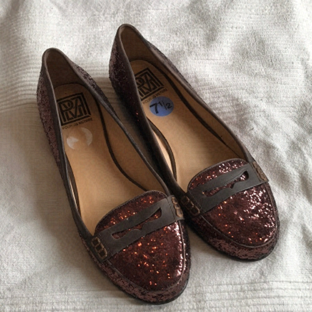 Pour La Victoire Brown Glitter Leather Rory Flats Size 7.5